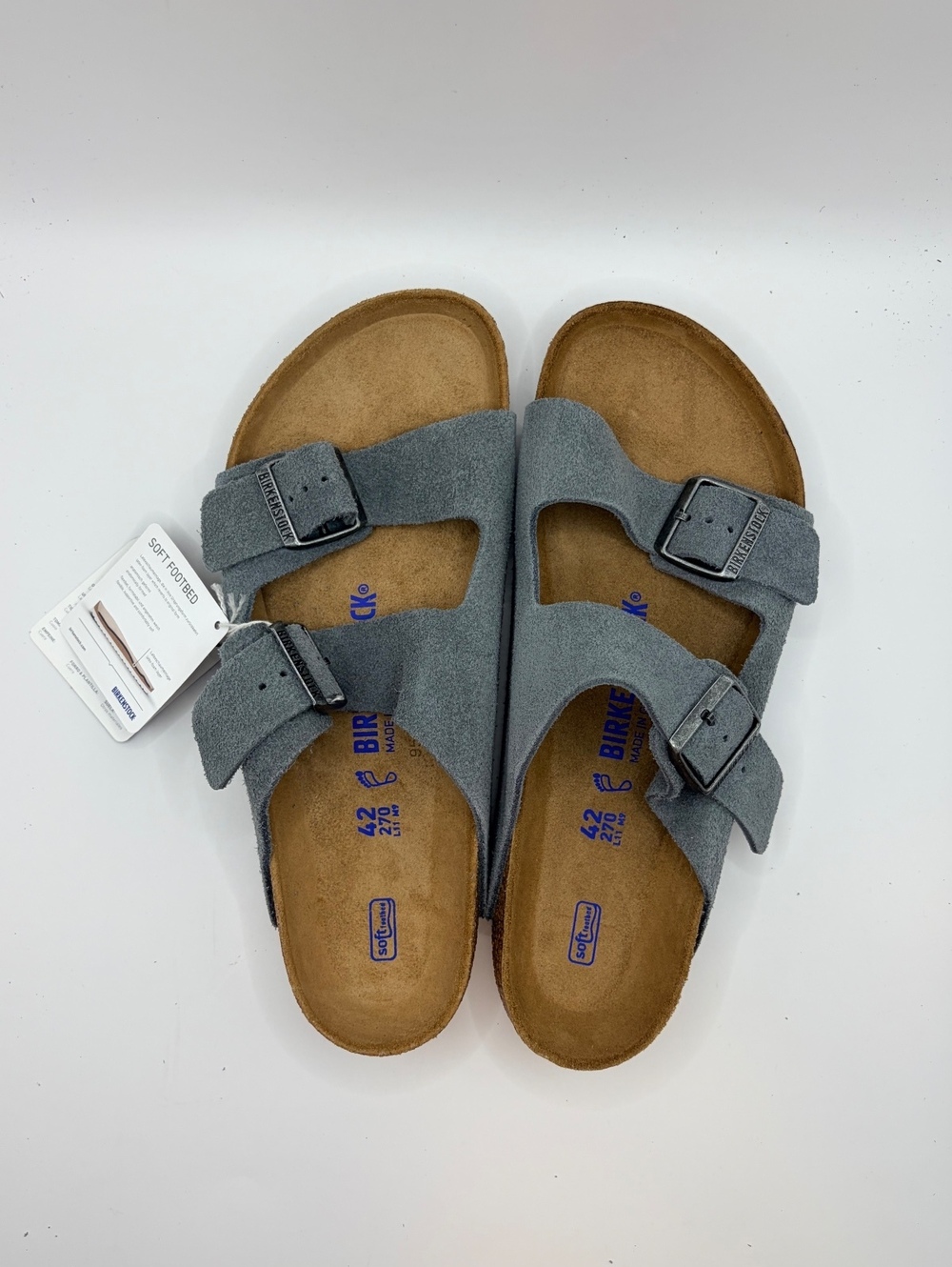 Birkenstock Arizona Soft Footbed Suede Leather Sandals Size 42 Gray - Picture 2 of 7